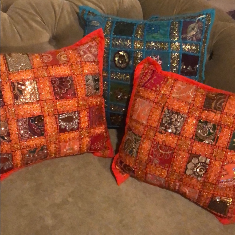 2 Blue Indian accent pillows